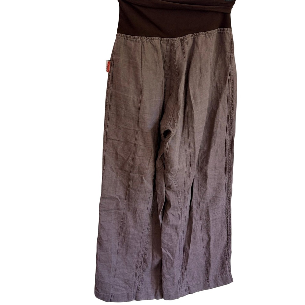 Vintage Linen Wide Leg Foldover Pants Lagenlook Brown Trousers Boho Earthy Y2K - Picture 4 of 6